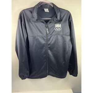 USA Olympic Committee Jacket Unisex‎ Sz L Black Full Zip Lined Logo